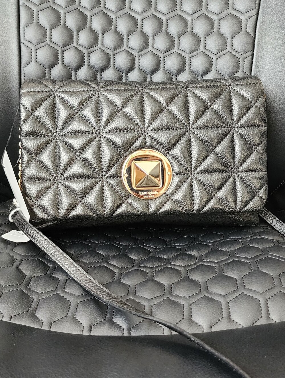 kate spade Quilted Black Leather Crossbody with Gold Accent
